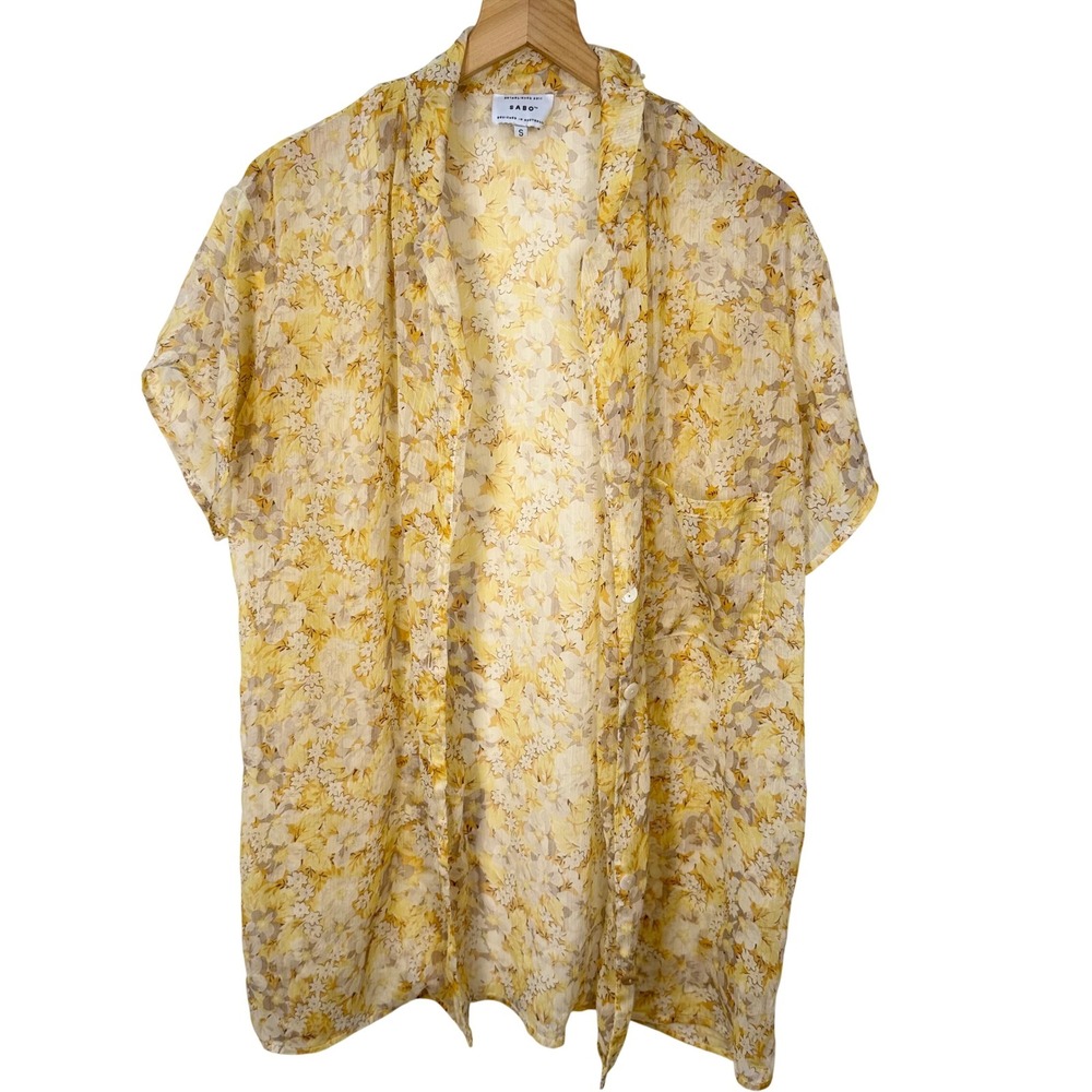 SABO Floral Button Down Shirt Womens S Sheer Boho Coastal Coverup layering beach